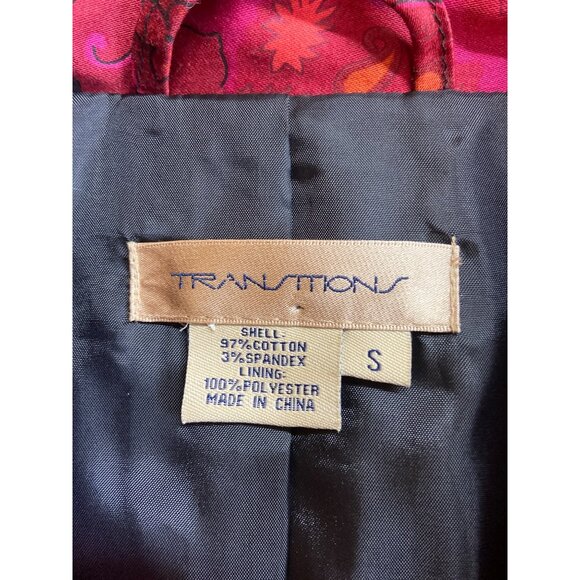 Transitions Paisley Jacket Black S Red Black Trim Light Preppy Boho Corpcore - Picture 3 of 7